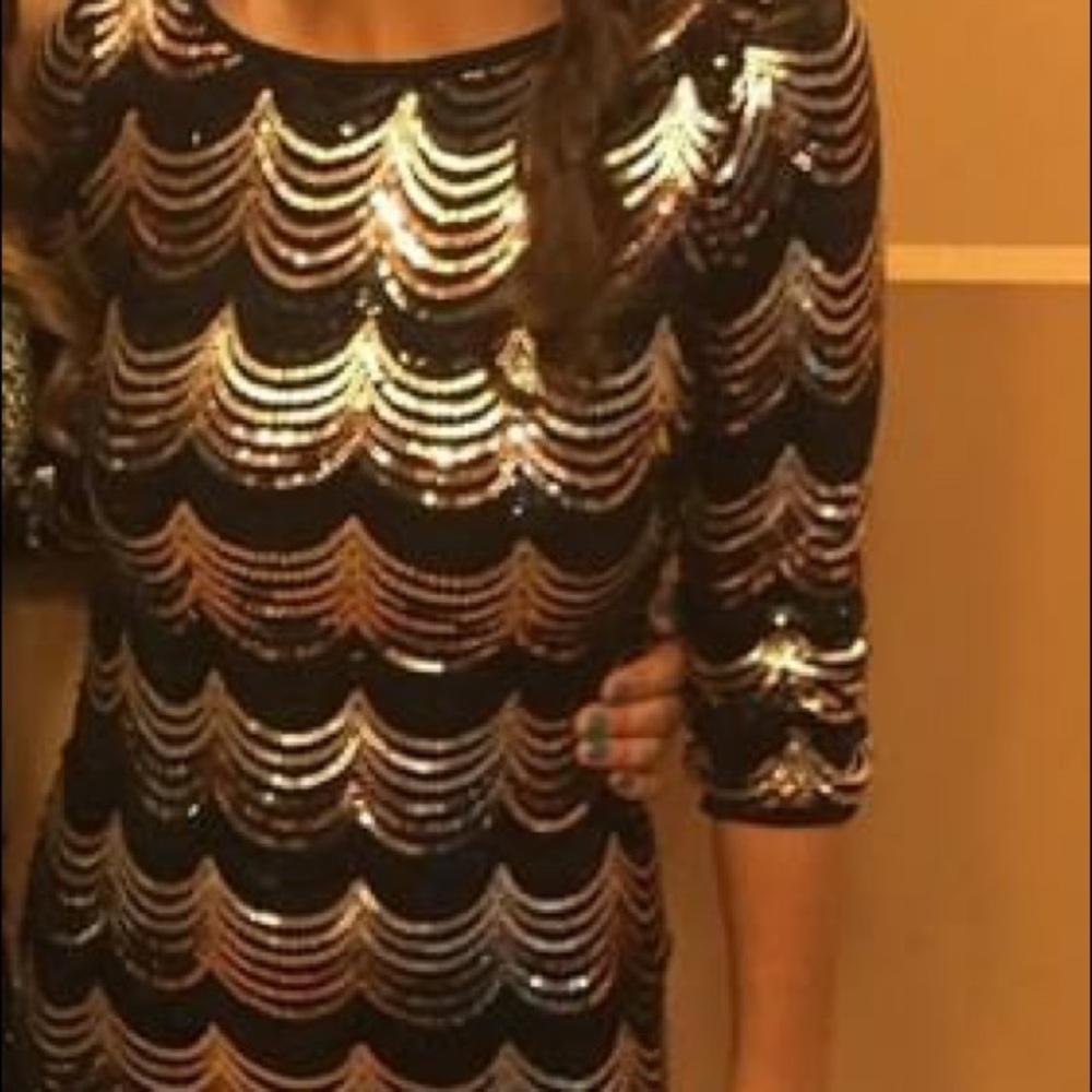 Gold & black sequin mini dress, A’Gaci, Size S